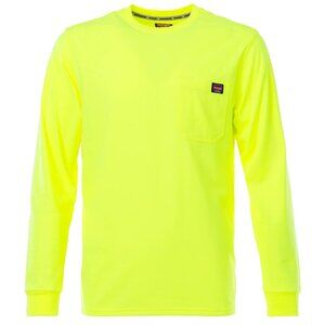 New Men's Wrangler Workwear Heavyweight Long Sleeve Pen Pocket Tee Size L Yellow